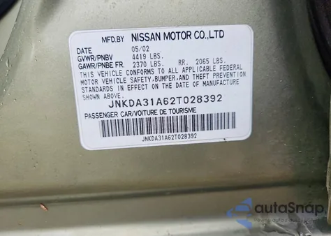 2002 Infiniti I35 z USA, uszkodzony, nr VIN JNKDA31A62T028392